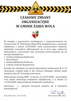 Czasowe zmiany organizacyjne w Gminie Żabia Wola