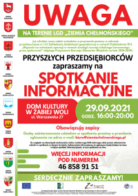 Spotkanie informacyjne dla wnioskodawców LGD – 29.09.2021 Dom Kultury, Żabia Wola