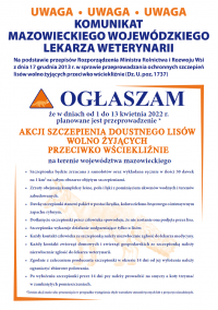 Akcja ochronna szczepień lisów wolno żyjących przeciwko wściekliźnie w województwie mazowieckim w 2022 r.