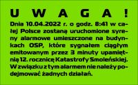 Syreny alarmowe w dniu 10 kwietnia 2022