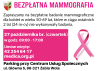 Bezpłatna mammografia - 27.10.2022 r.