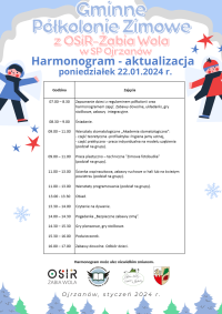 Harmonogram 22 stycznia