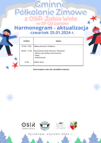 Harmonogram 25 stycznia