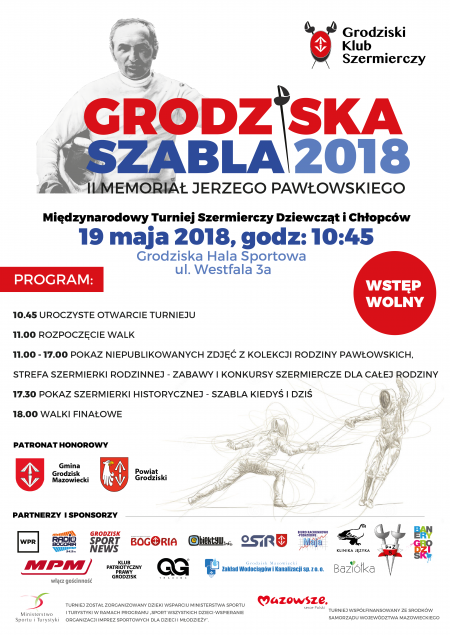 Turniej Szermierczy Dziewcząt i Chłopców "Grodziska Szabla 2018 Memoriał Jerzego Pawłowskiego" - Plakat