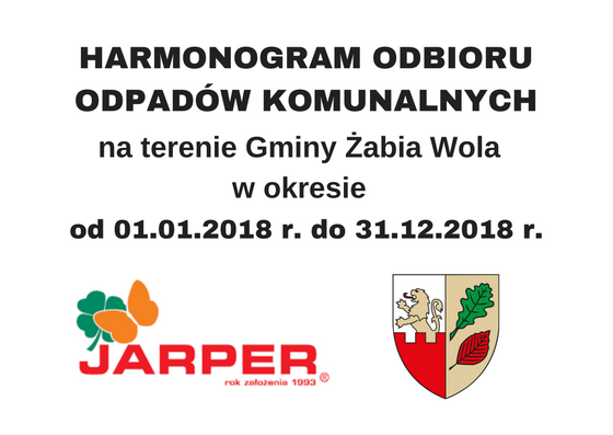 Harmonogram odbioru odpadów komunalnych w 2018 roku