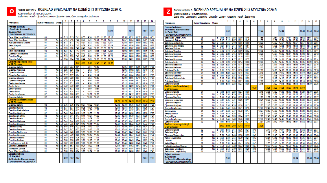 Specjalny rozkład jazdy na linii O i Z