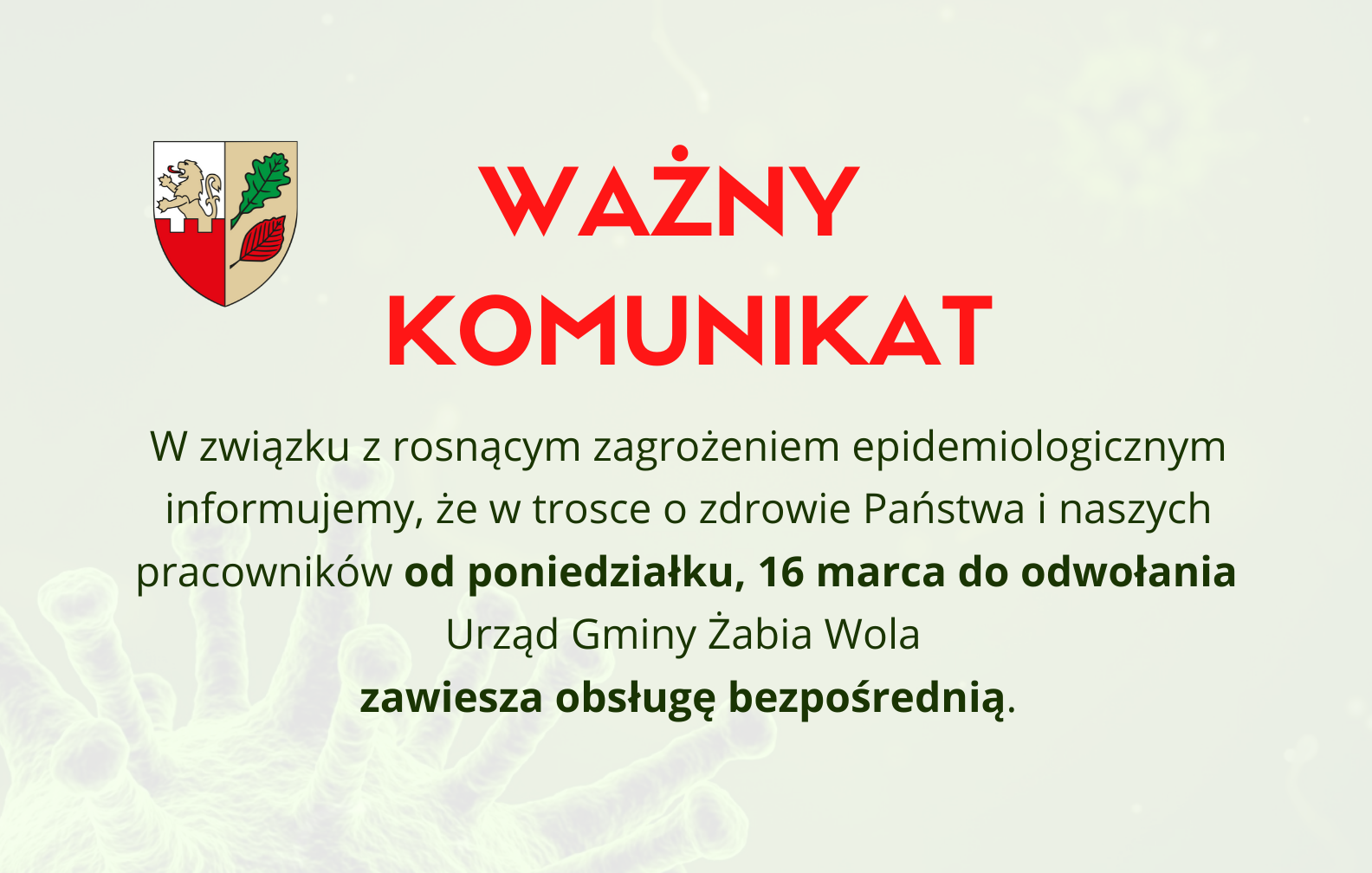 Ważny komunikat dot. pracy Urzędu