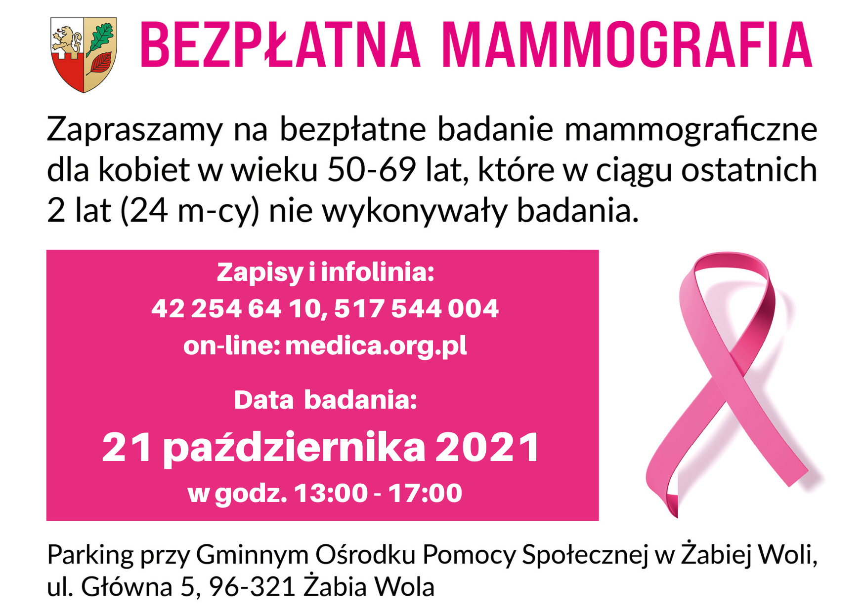 Bezpłatna mammografia - 21.10.2021 r.