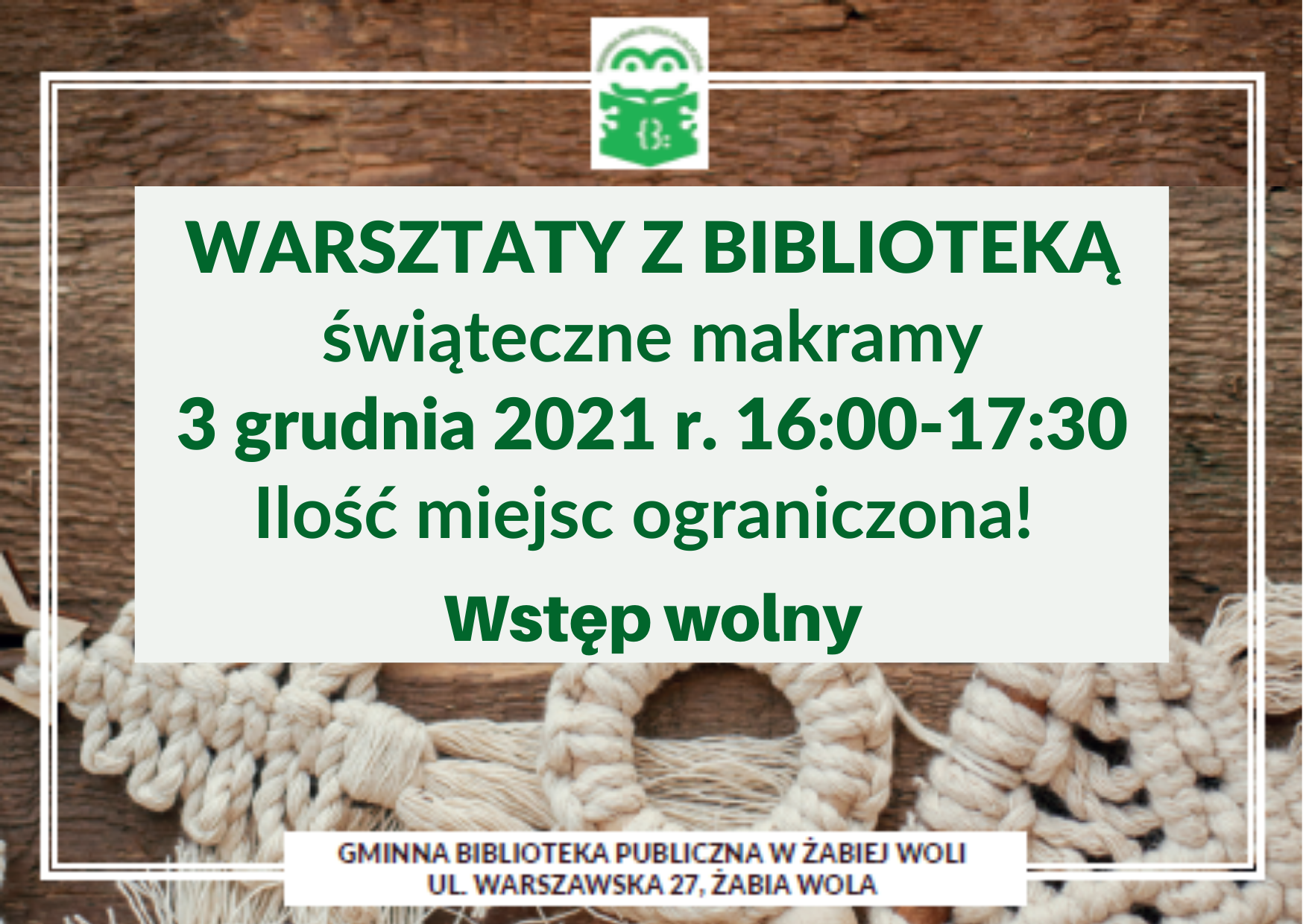 Warsztaty z Biblioteką - świąteczne makramy