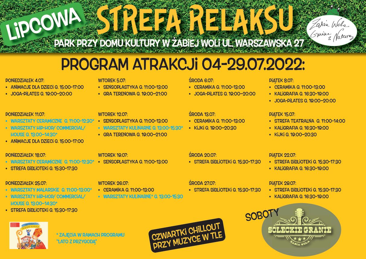 Strefa Relaksu - program na lipiec 2022 r.