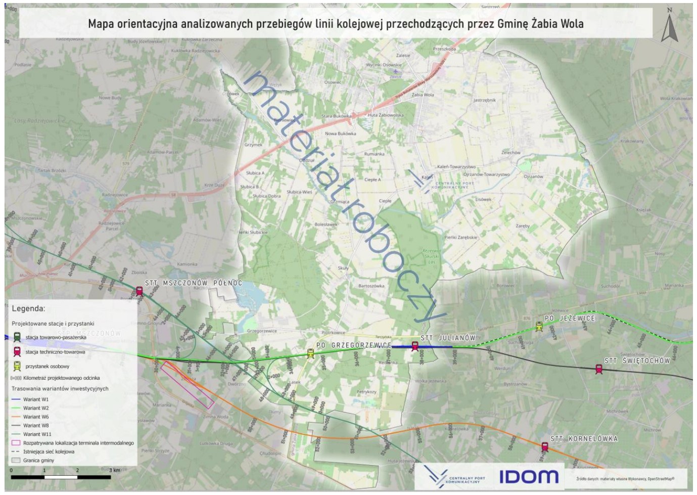 5 wariantów przebiegu linii kolejowej nr 88