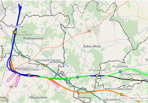 Mapa interaktywna dla linii kolejowej nr 88