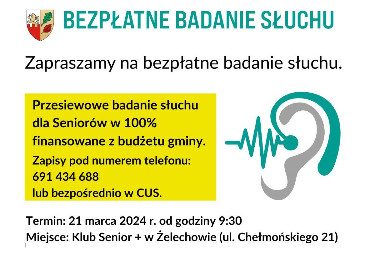 UWAGA!  Bezpłatne przesiewowe badanie słuchu dla naszych Seniorów!