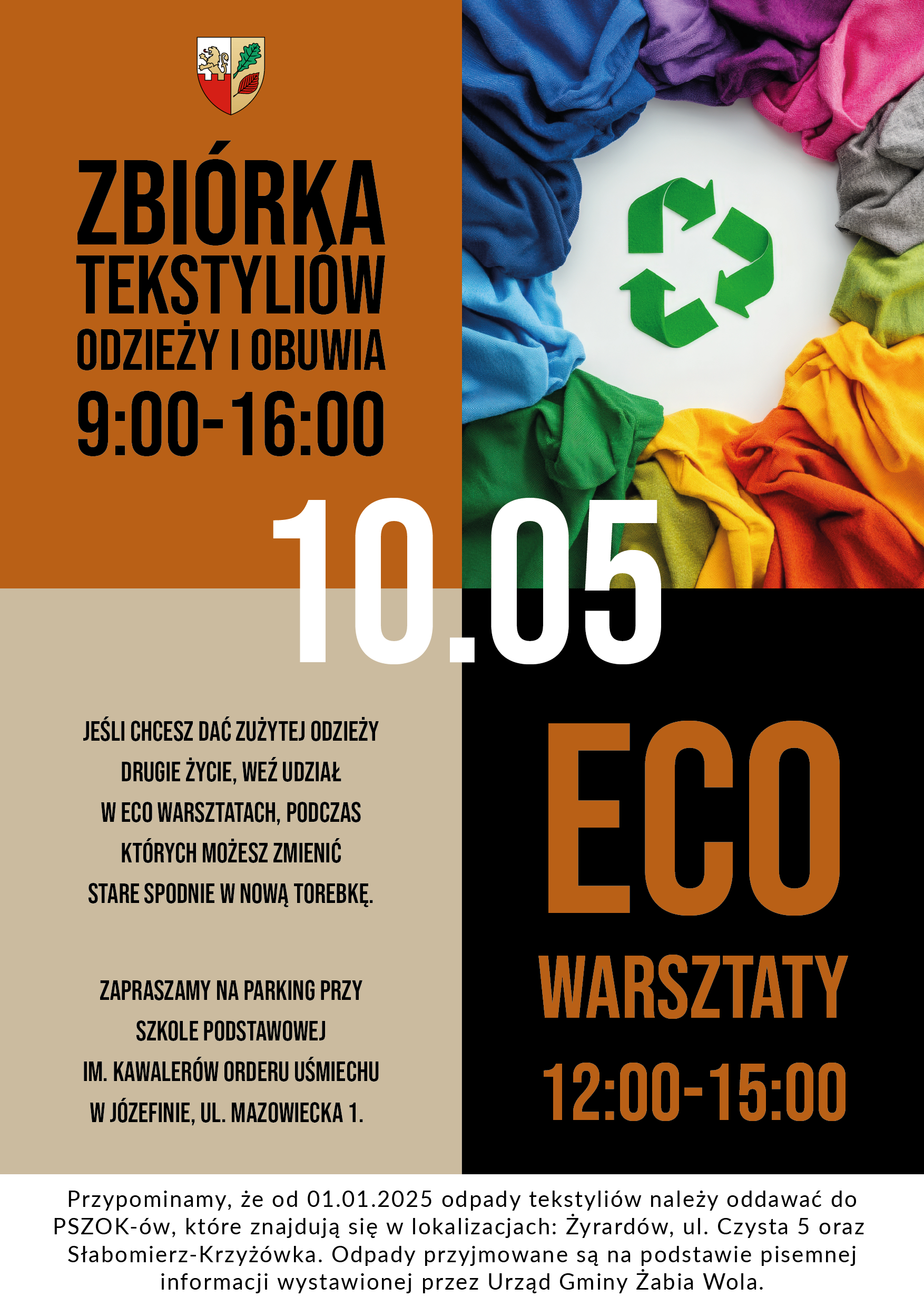 Zbiórka tekstyliów odzieży i obuwia przy SP w Józefinie - sobota 10 maja
