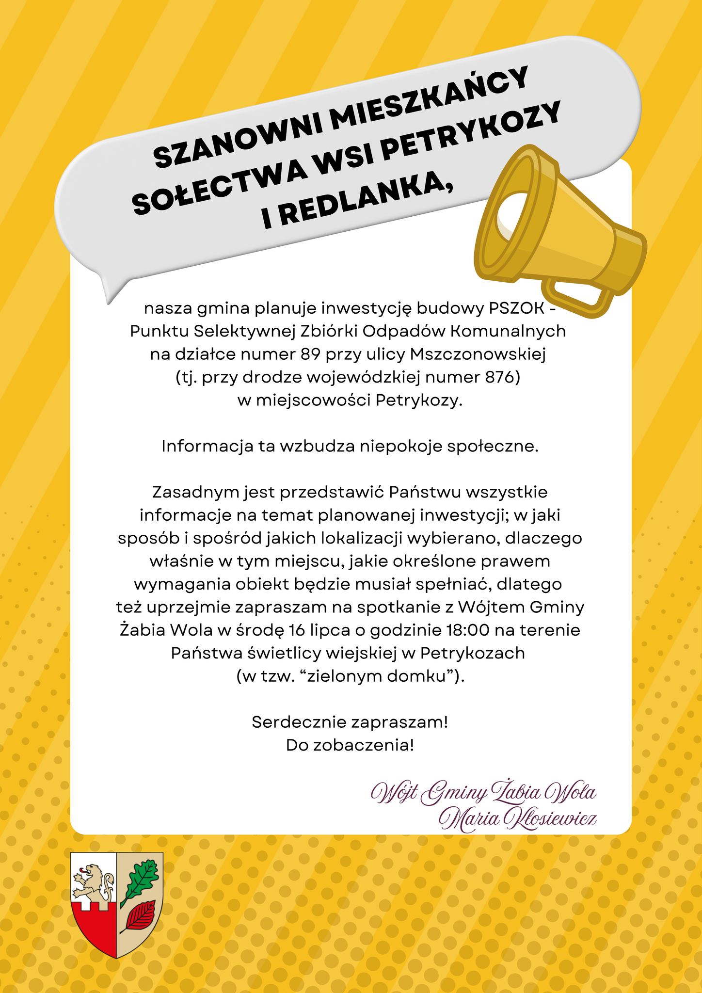 Spotkanie informacyjne w sprawie planowanej budowy PSZOK w Petrykozach