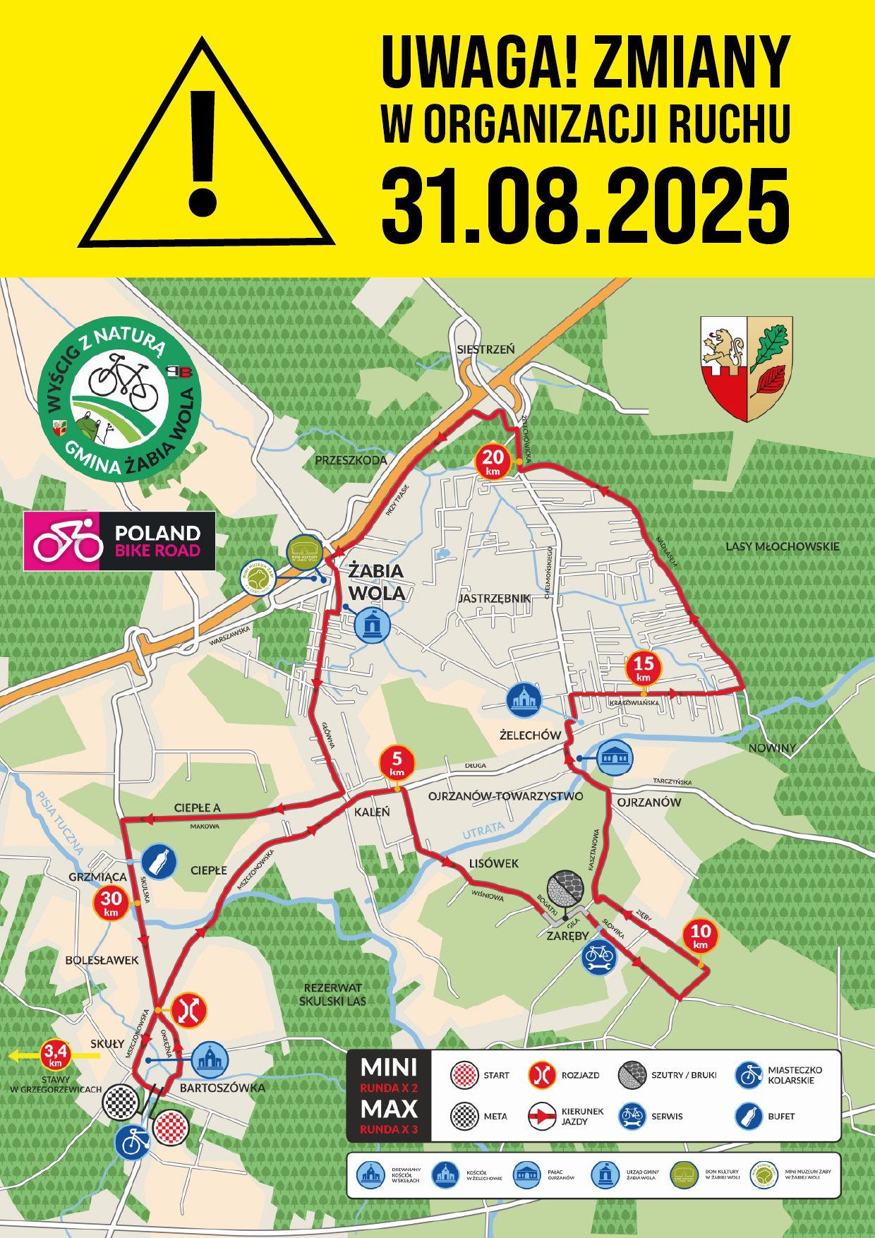 ZMIANY W ORGANIZACJI RUCHU 31.08.2025 podczas I Wyścigu z Naturą