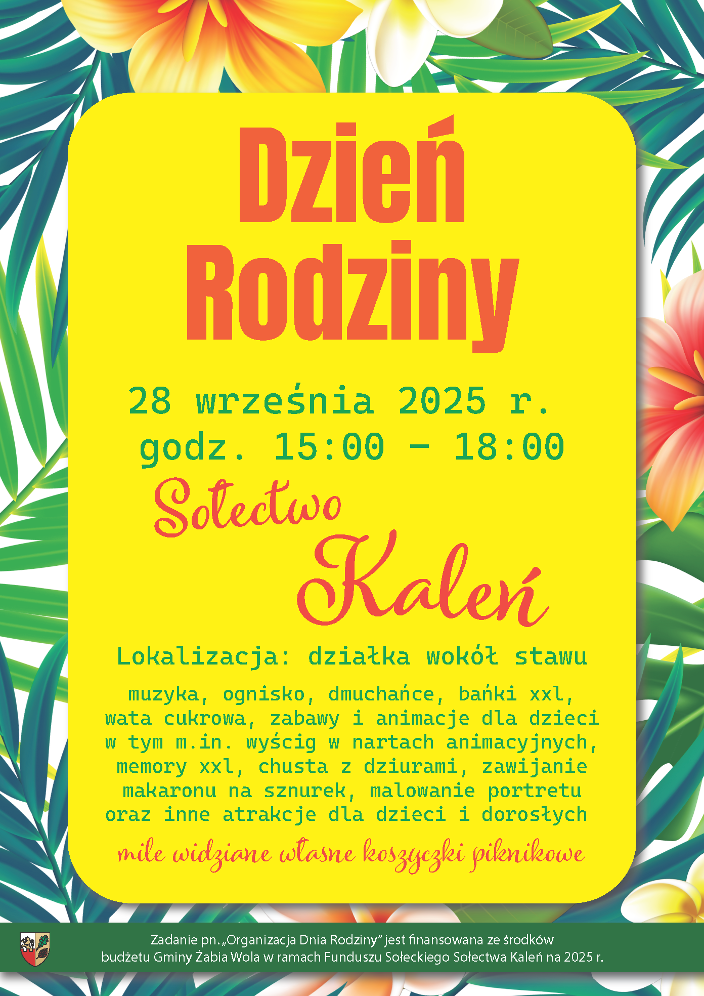 Zaproszenie dla wszystki 28.09.2025ch Mieszkańców - Dzień Rodziny w Sołectwie Kaleń 28.09.2025