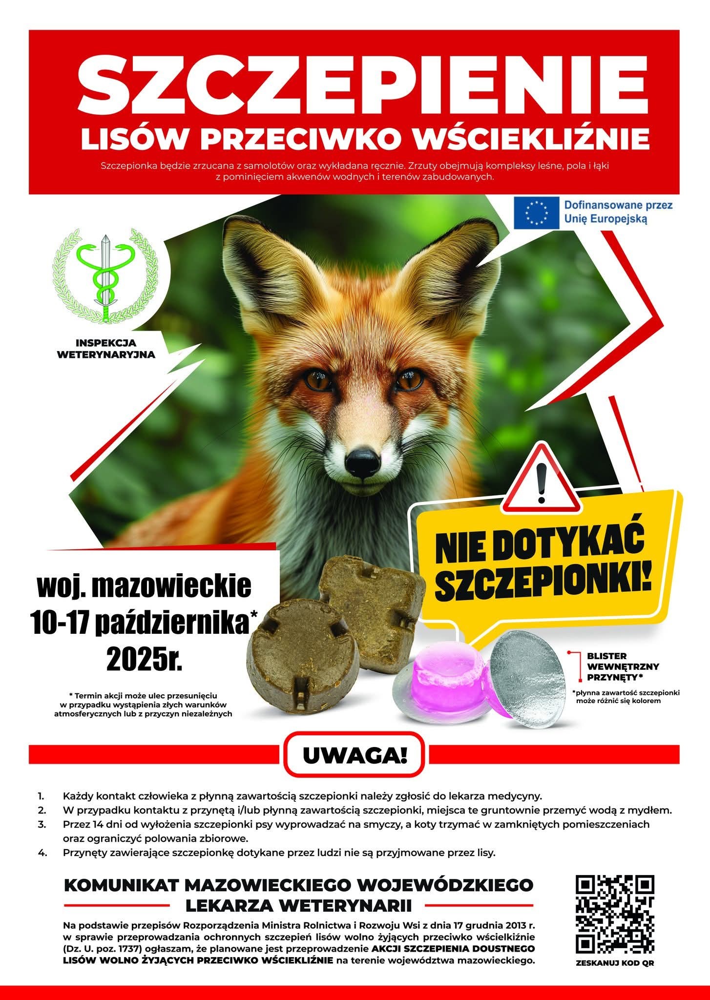 AKCJA SZCZEPIENIA DOUSTNEGO LISÓW WOLNO ŻYJĄCYCH PRZECIWKO WŚCIEKLIŹNIE