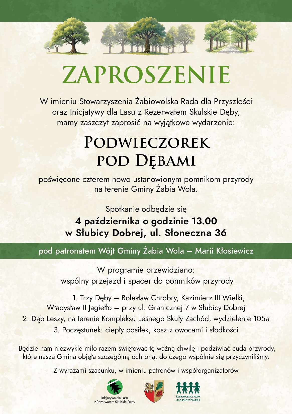 Zaproszenie na "Podwieczorek pod Dębami" - 4 października 2025 r. (sobota), godz. 13:00