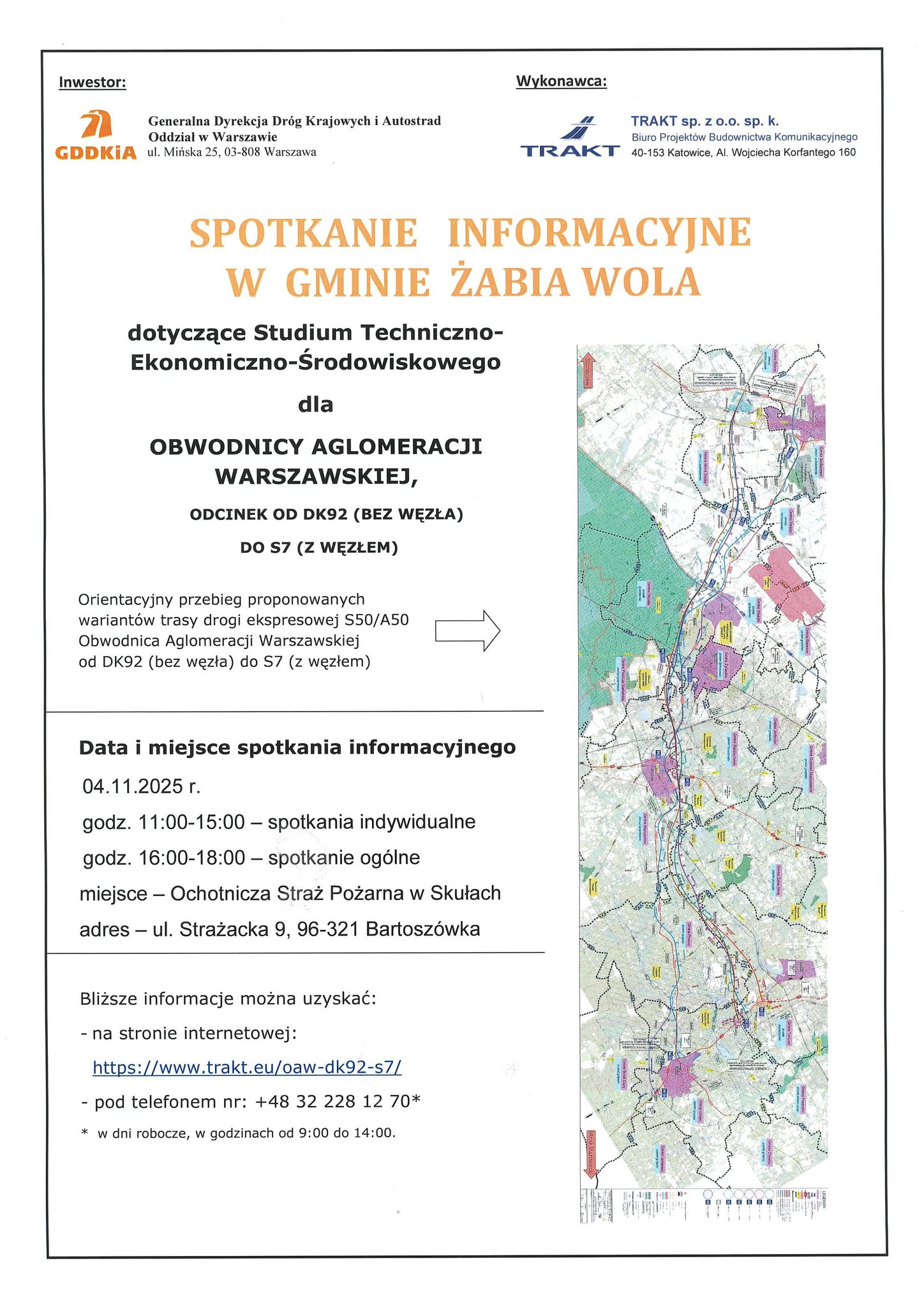 Spotkanie informacyjne w Gmina Żabia Wola dotyczące Studium Techniczno-Ekonomiczno-Środowiskowego dla Obwodnicy Aglomeracji Warszawskiej, odcinek od DK92 (bez węzła) do S7 (z węzłem)