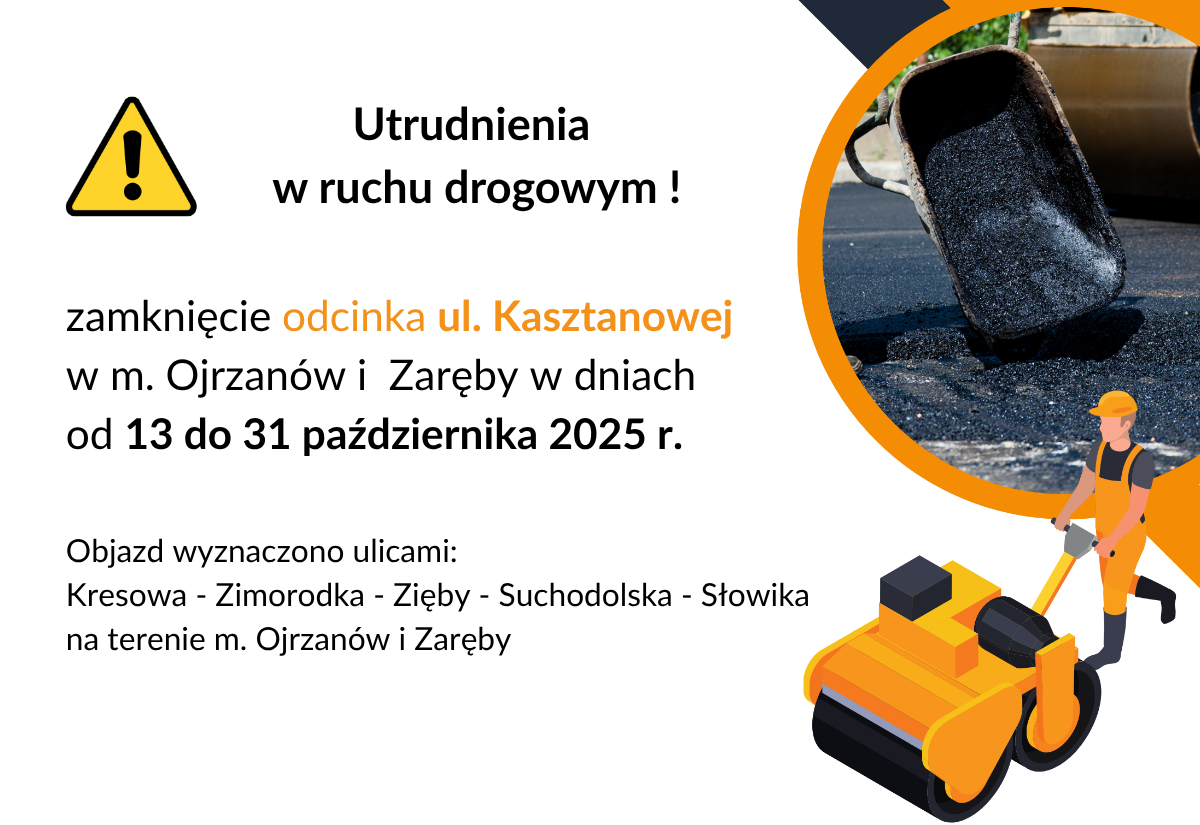 Zamknięcie odcinka ul. Kasztanowej w miejscowościach Ojrzanów i Zaręby