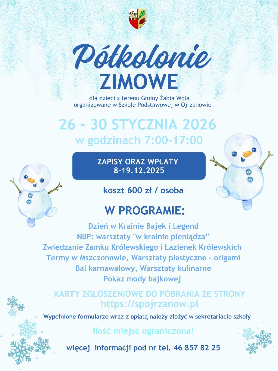 Półkolonie zimowe 2025 w Szkole w Ojrzanowie