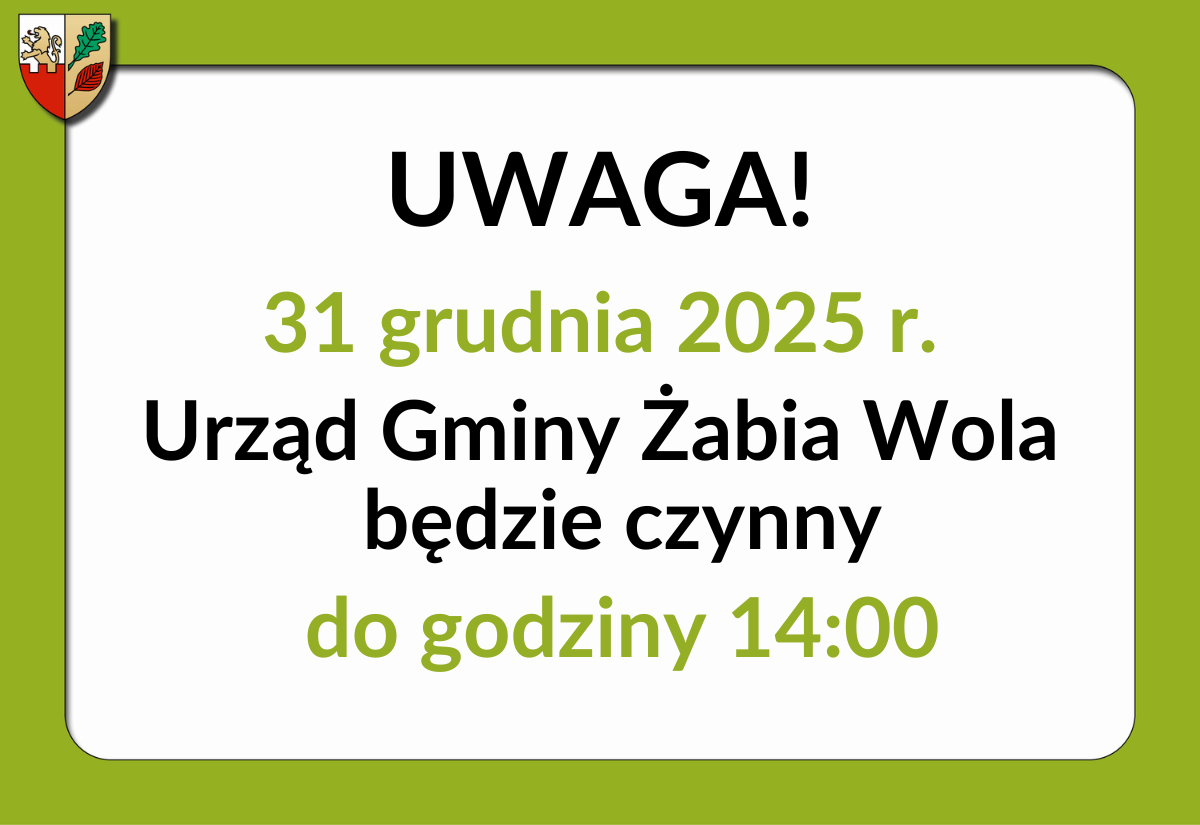 UWAGA! Zmiana godzin pracy UG w dniu 31.12.2025 r.