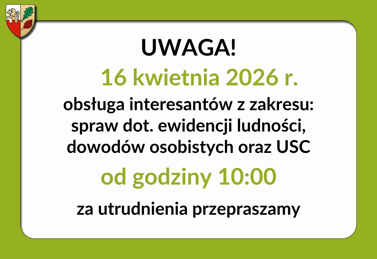 UWAGA! Zmiana godzin pracy USC w dniu 15.04.2026 r.