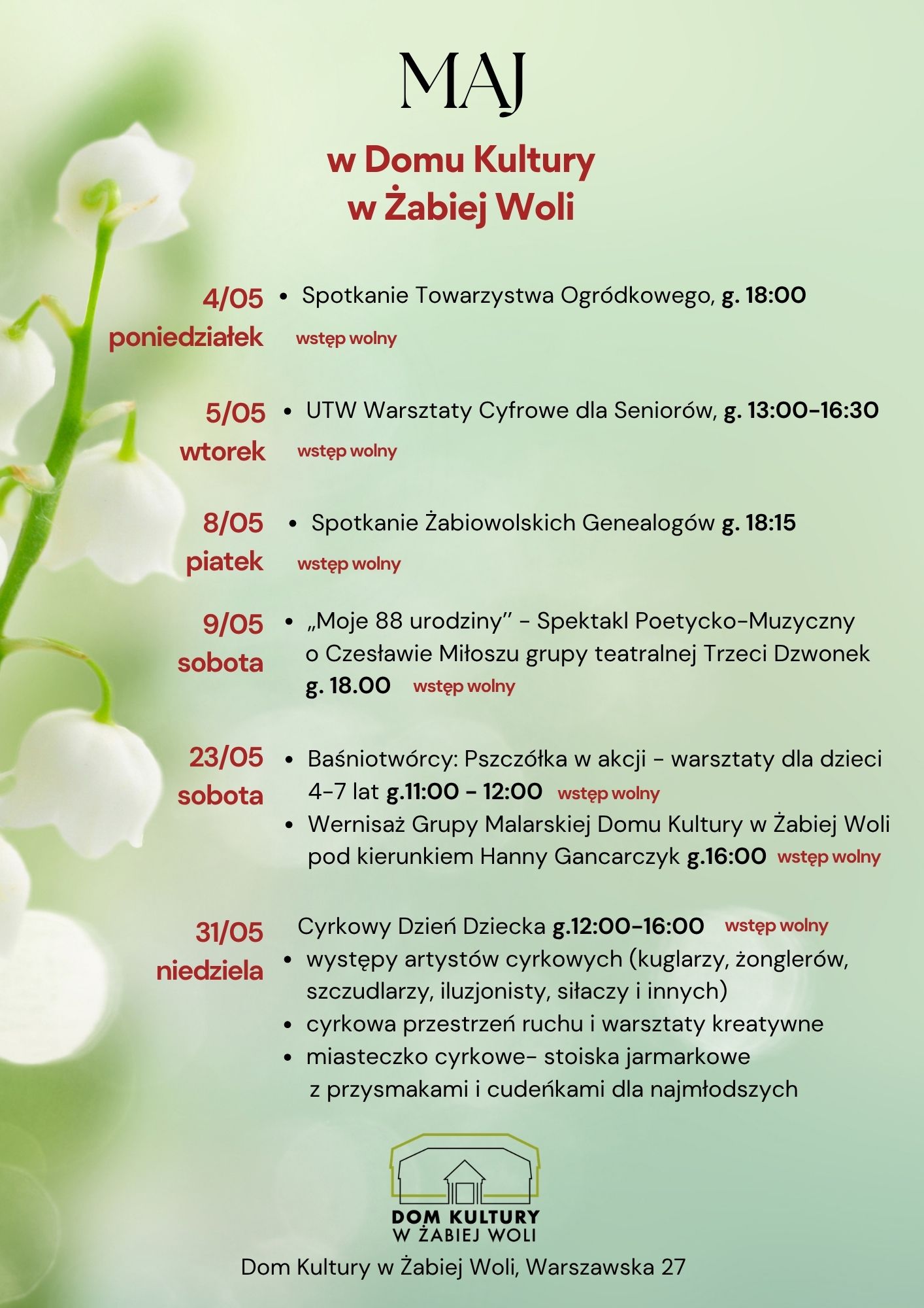 Majowe wydarzenia w Domu Kultury w Żabiej Woli